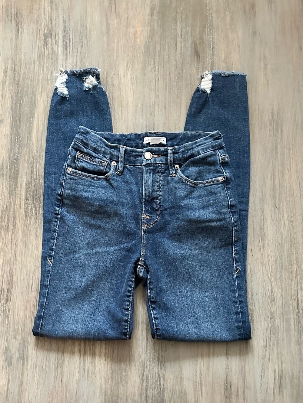 Good American Dark Blue Distressed Skinny Jeans